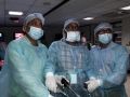 Surgeons performing TAPP Trans Abdominal Preperitoneal Inguinal Hernia repair on the Live Tissue Demonstration by Prof. Dr. R. K. Mishra.