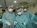Gynecologist Practicing Laparoscopic Sacrohysteropexy, Sacrocolpopexy surgery and Surgeons practicing Laparoscopic Nissen Fundoplication, Nephrectomy and Splenectomy surgery on the live Tissue.