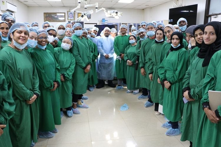 Prof Dr. R.K. Mishra with the trainee doctors in the OR after busy Live interactive Total Laparoscopic Hysterectomy surgery.
