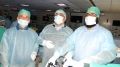 Surgeons performing TAPP Trans Abdominal Preperitoneal Inguinal Hernia repair on the Live Tissue Demonstration by Prof. Dr. R. K. Mishra.