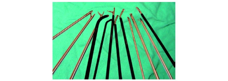 Fine curve tipped instruments for TEM