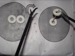 Step 4 of Task – Placing the polo mint over a tooth pick with the right Maryland dissector