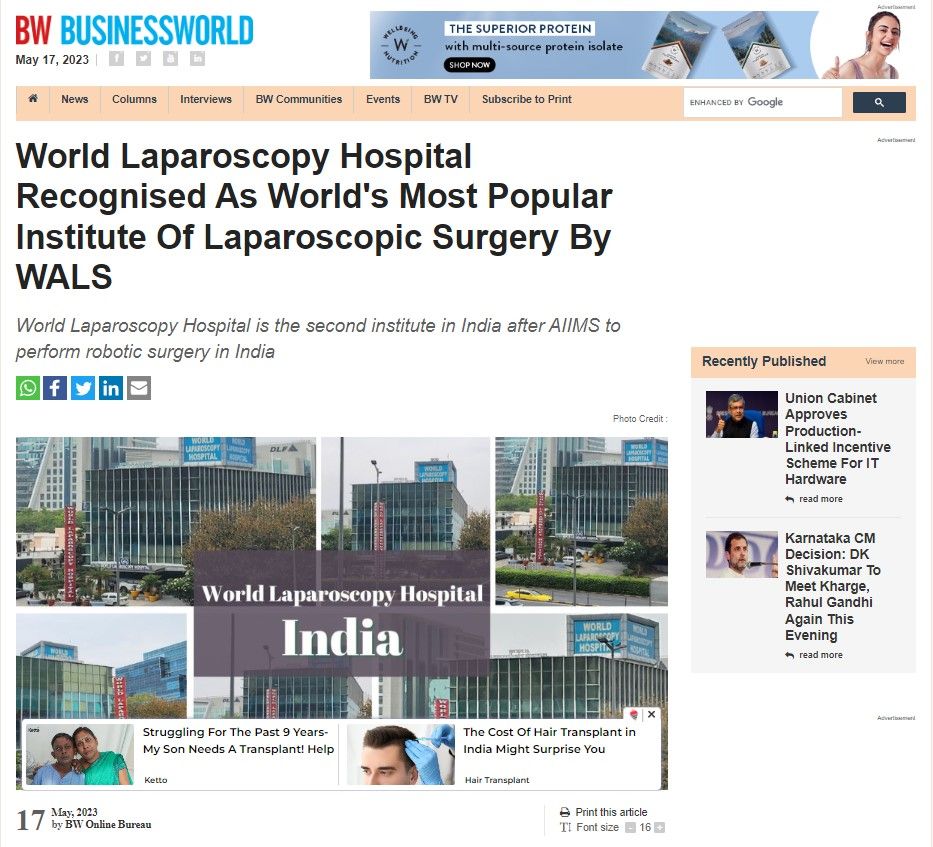 World Laparoscopy Hospital Recognised As World's Most Popular Institute Of Laparoscopic Surgery By WALS