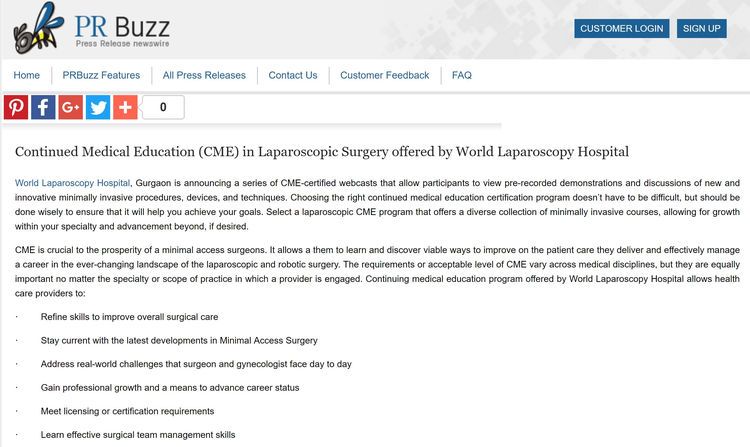 Continued Medical Education (CME) in Laparoscopic Surgery offered by World Laparoscopy Hospital