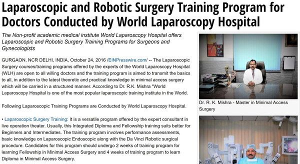 World Laparoscopy Hospital Press Release