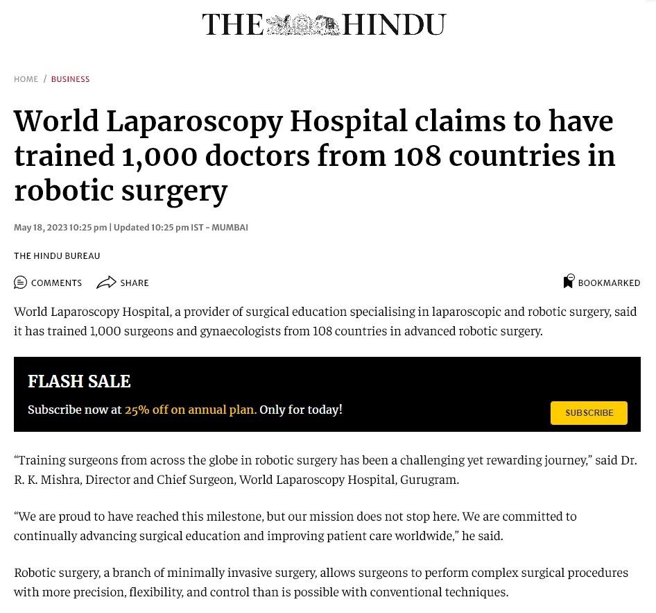 World Laparoscopy Hospital claims to have trained 1,000 doctors from 108 countries in robotic surgery