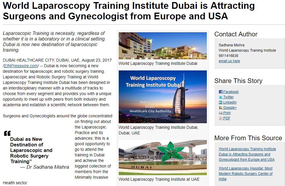 World Laparoscopy Training Institute Dubai is Attracting Surgeons and Gynecologist from Europe and USA